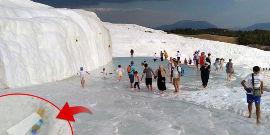 Pamukkale'de utandıran görüntüler!