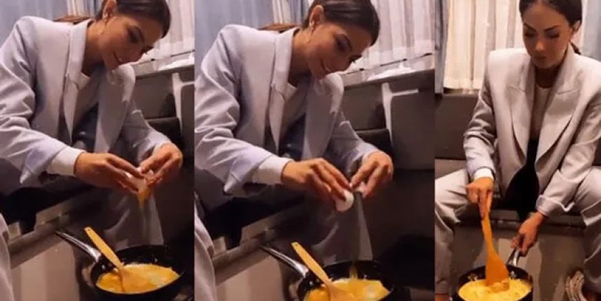 Demet Özdemir karavanda omlet yaptı