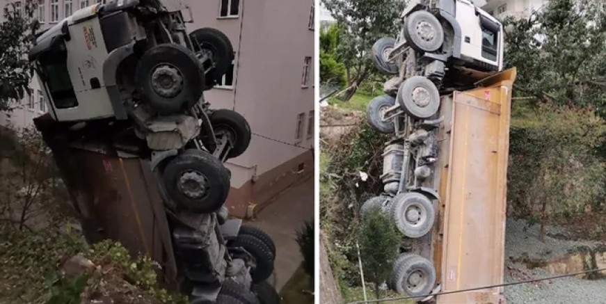 Ordu'da okul bahçesine kamyon devrildi