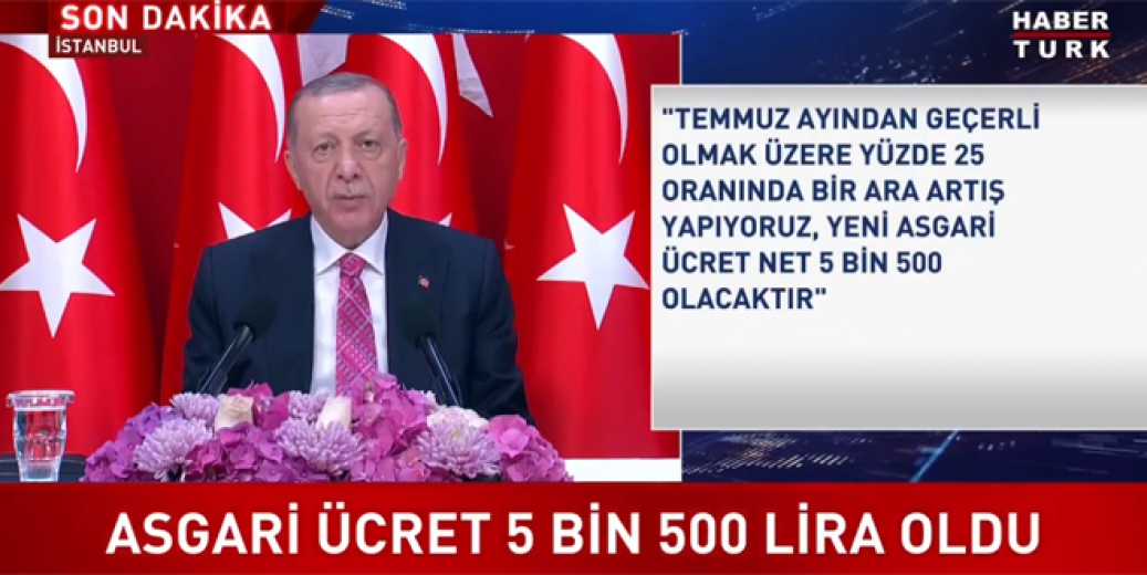 Asgari ücret yüzde 30 artışla 5 bin 500 TL oldu