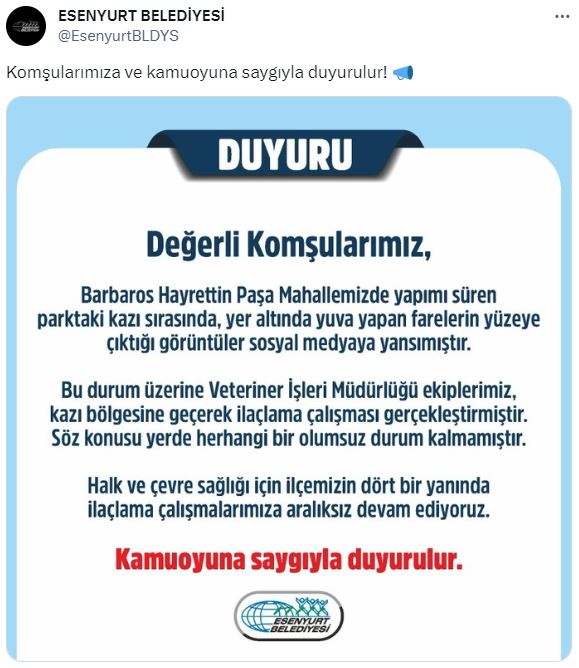 Esenyurt Belediyesi, infial yaratan fare görüntüleri için açıklama yaptı