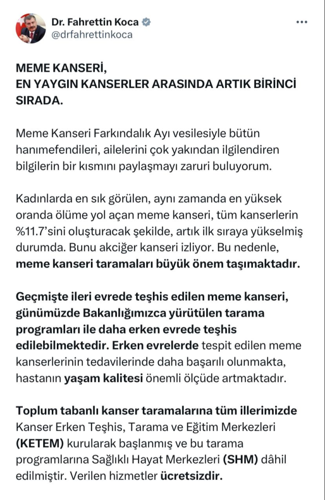 Meme kanseri Türkiye'de ilk sıraya yükseldi