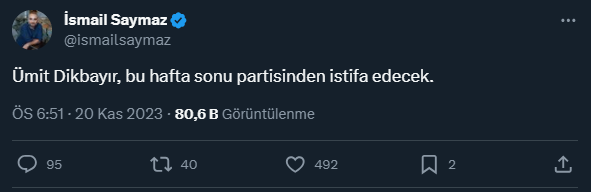 Partisinden kesin ihraç talebiyle disipline sevk edilen İYİ Parti Sakarya Milletvekili Ümit Dikbayır istifa edeceğini duyurdu