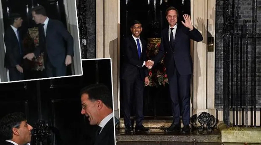 Rishi Sunak ve Mark Rutte'nin kapıda kaldığı an!