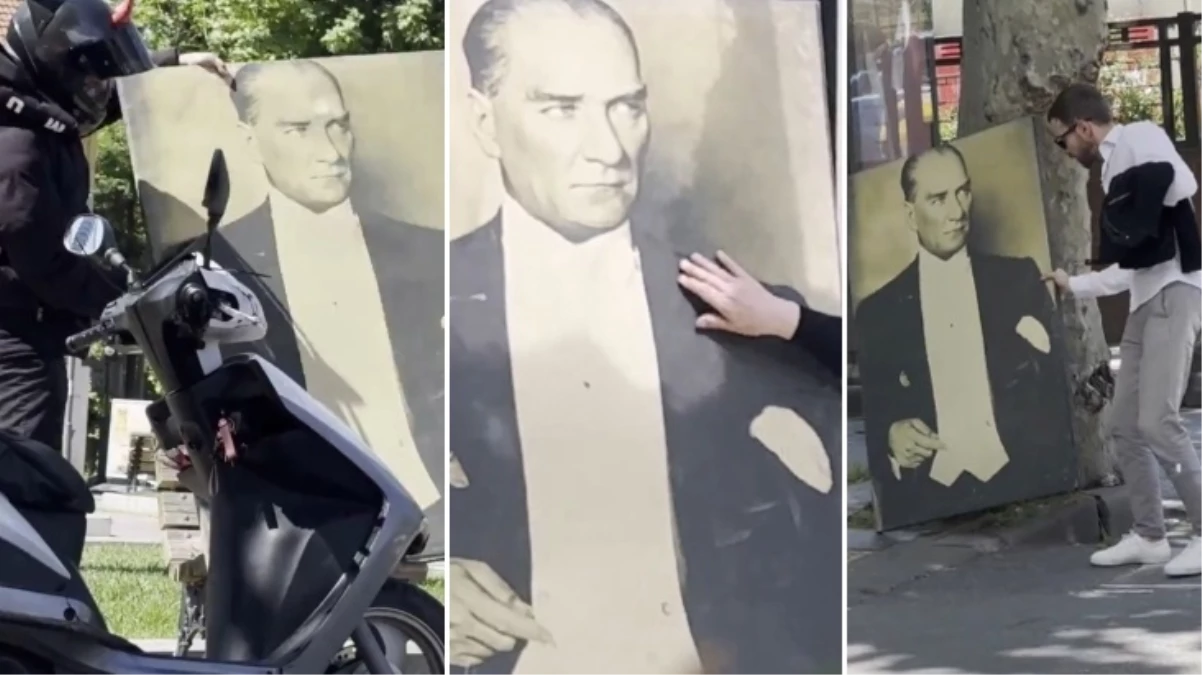 Atatürk portresini sokakta  görenler bakın ne yaptı?