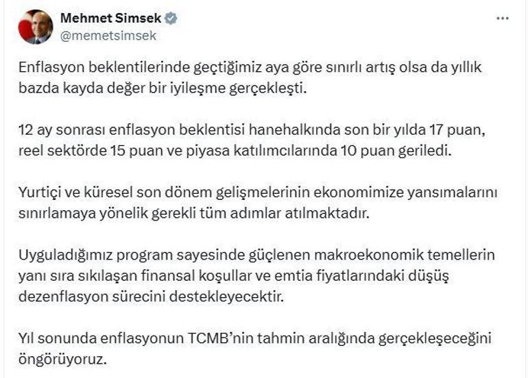 Bakan Şimşek'ten 'enflasyon' açıklaması
