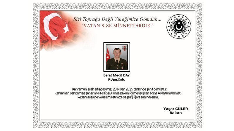 Pençe-Kilit bölgesinde 1 asker şehit oldu