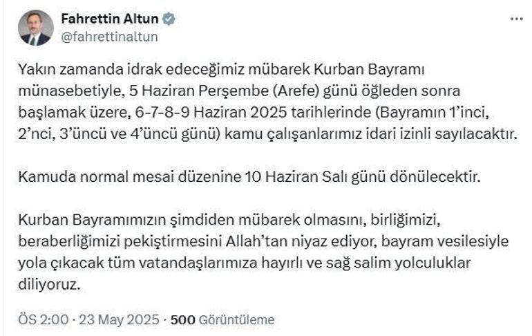 Kurban Bayramı tatili uzatılmadı