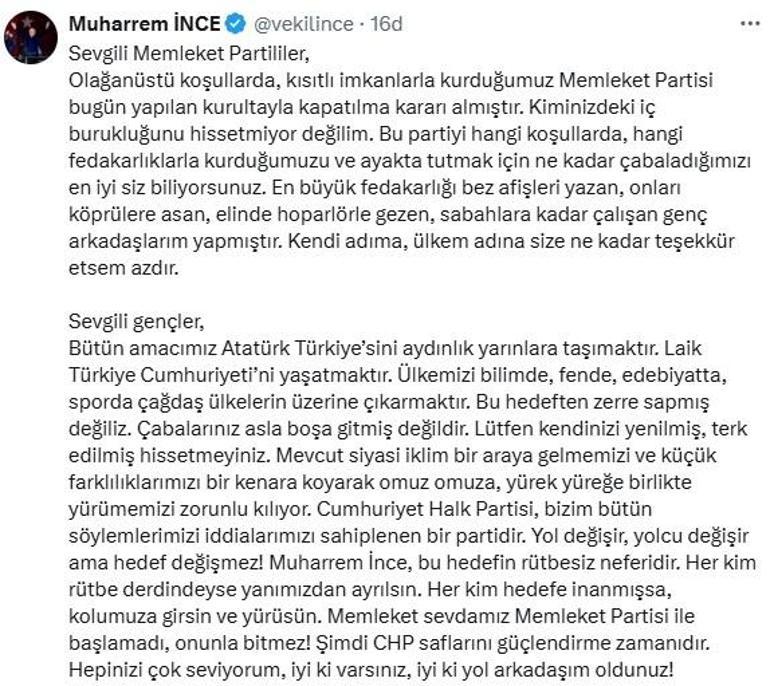 Memleket Partisi kapatıldı