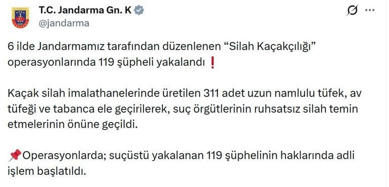 6 ilde silah kaçakçılarına operasyon: 119 gözaltı