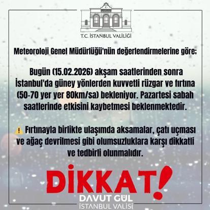 İstanbul Valiliği'nden fırtına uyarısı