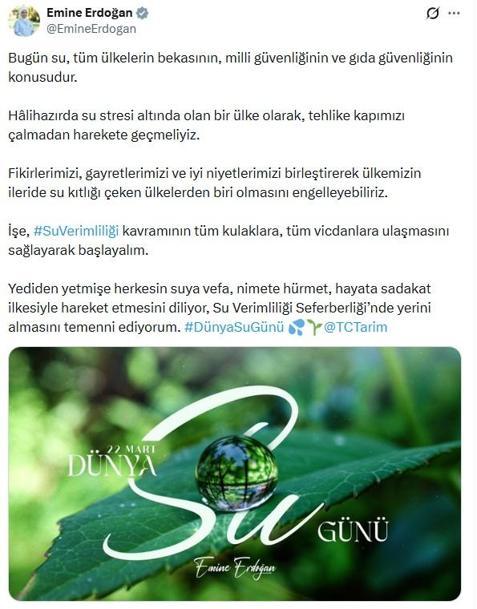 Emine Erdoğan'dan 'Dünya Su Günü' mesajı