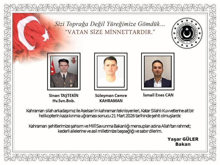 Katar'da eğitim helikopteri düştü: 3'ü Türk, 7 şehit